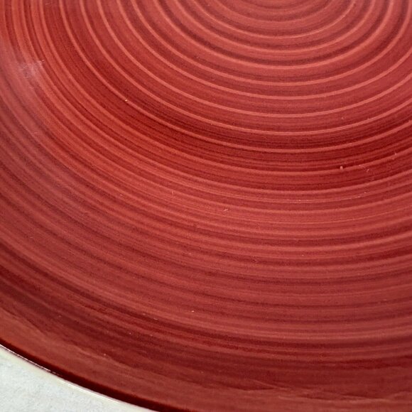 Dover & York RINGS SWIRL Circles Rust Red Stoneware Coupe Dinner Plates Set of 4 - Picture 13 of 16
